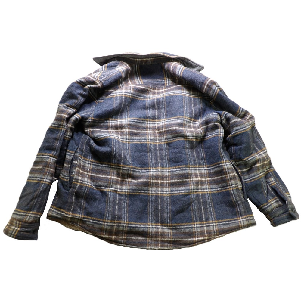 Faherty Men L Vintage Blue Plaid Sherpa High Pile Fleece Wool CPO Shirt Jacket - Picture 3 of 16